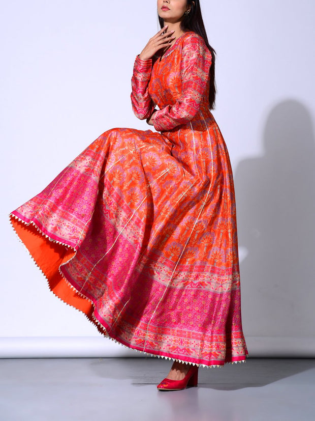 Peach Vasansi Silk  Anarkali Gown