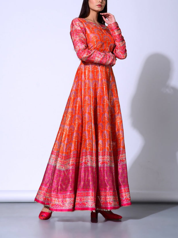 Peach Vasansi Silk  Anarkali Gown