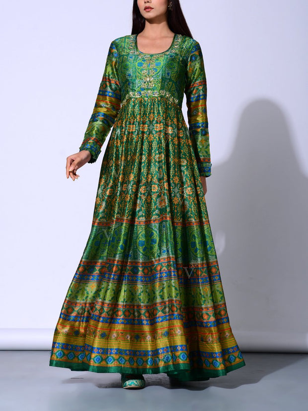 Bottle Green Vasansi Silk  Anarkali Gown