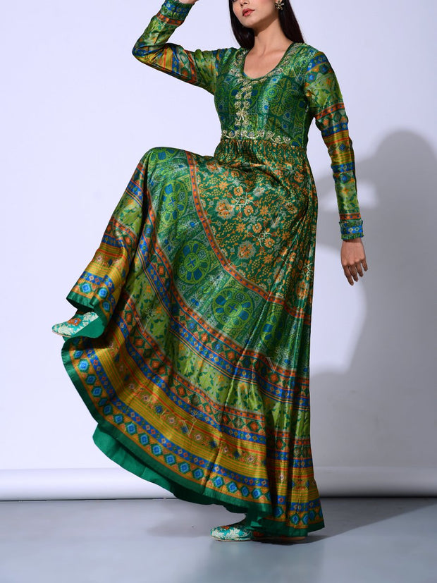 Bottle Green Vasansi Silk  Anarkali Gown