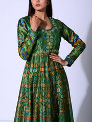 Bottle Green Vasansi Silk  Anarkali Gown