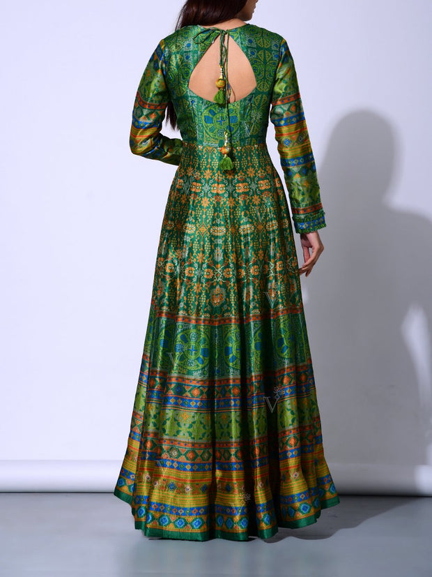 Bottle Green Vasansi Silk  Anarkali Gown