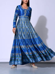 Turkish Blue Vasansi Silk  Anarkali Gown