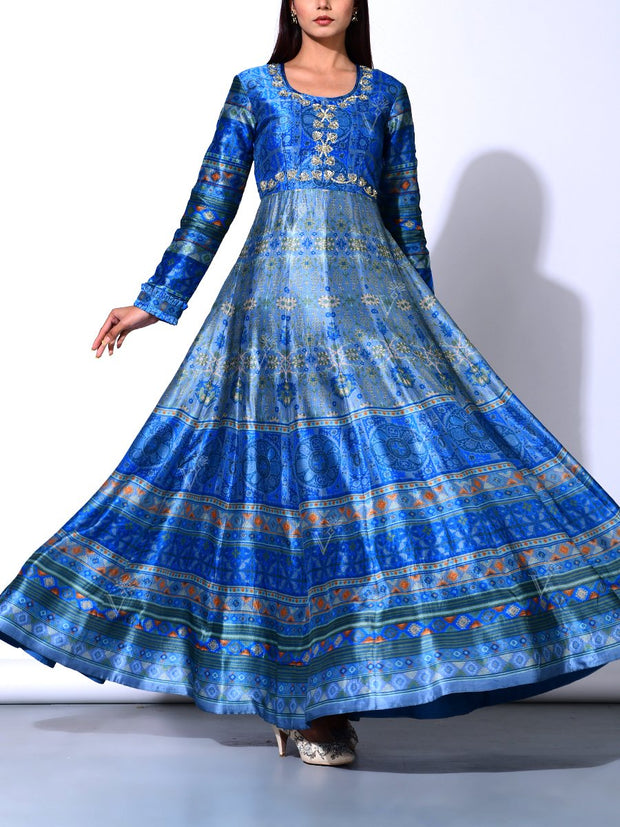 Turkish Blue Vasansi Silk  Anarkali Gown