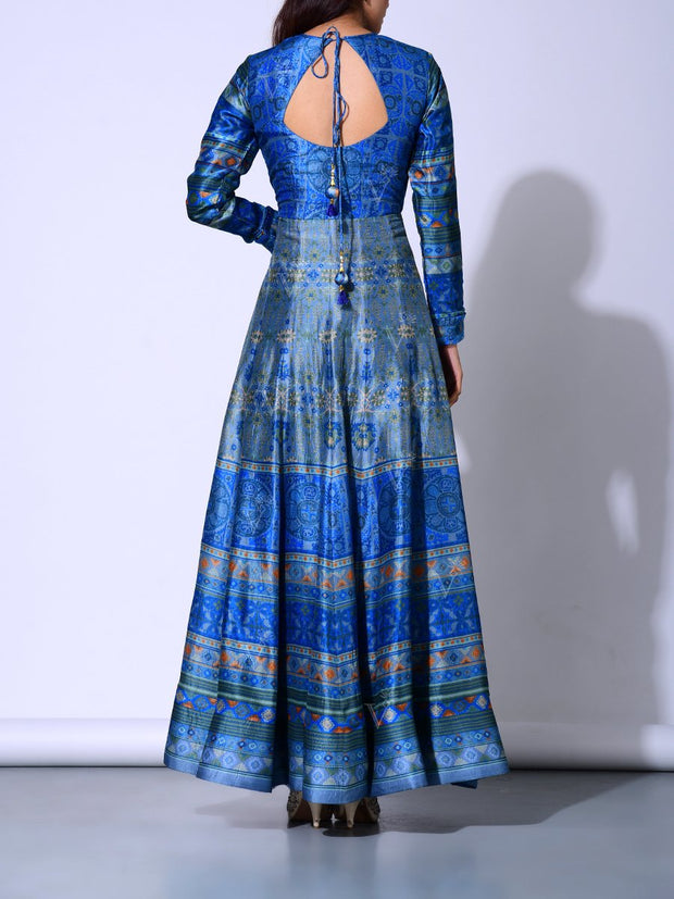 Turkish Blue Vasansi Silk  Anarkali Gown