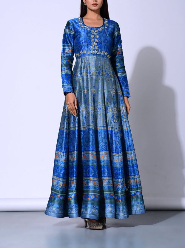 Turkish Blue Vasansi Silk  Anarkali Gown