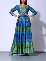 Green And Blue Vasansi Silk  Anarkali Gown