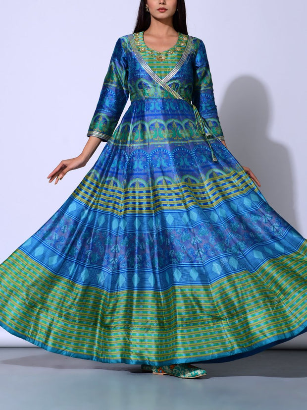 Green And Blue Vasansi Silk  Anarkali Gown