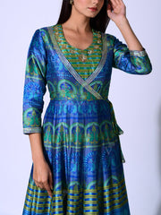 Green And Blue Vasansi Silk  Anarkali Gown