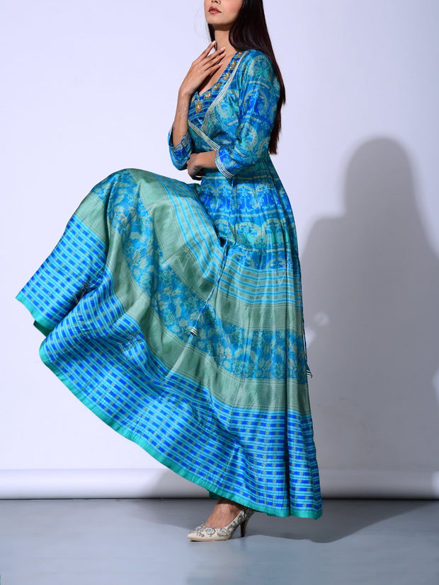 Turquoise Blue Vasansi Silk  Anarkali Gown