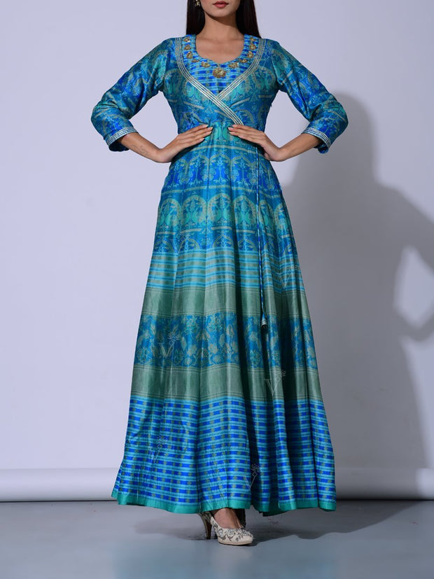 Turquoise Blue Vasansi Silk  Anarkali Gown