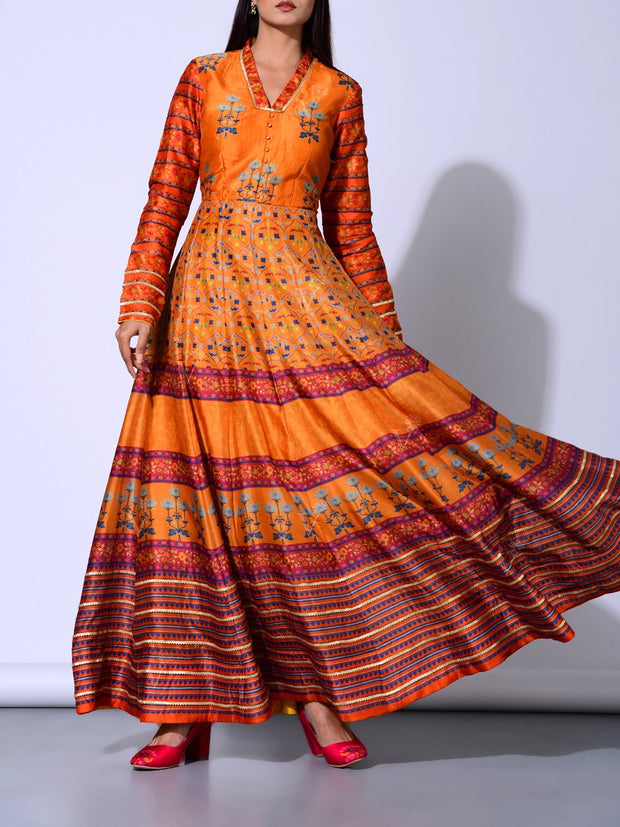 Mustard Vasansi Silk  Anarkali Gown