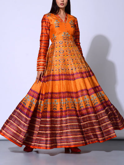 Mustard Vasansi Silk  Anarkali Gown