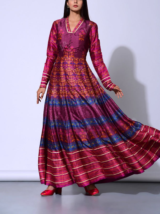 Wine Vasansi Silk  Anarkali Gown