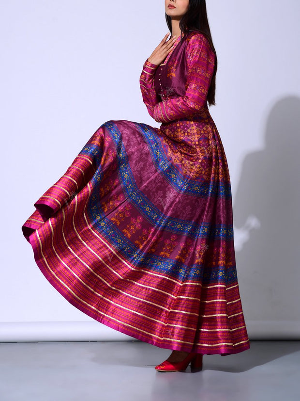 Wine Vasansi Silk  Anarkali Gown