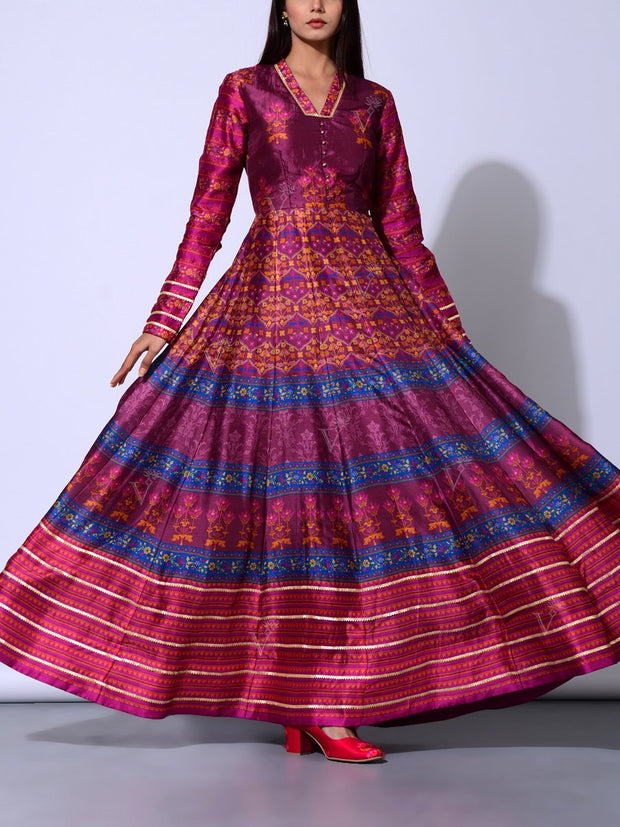 Wine Vasansi Silk  Anarkali Gown