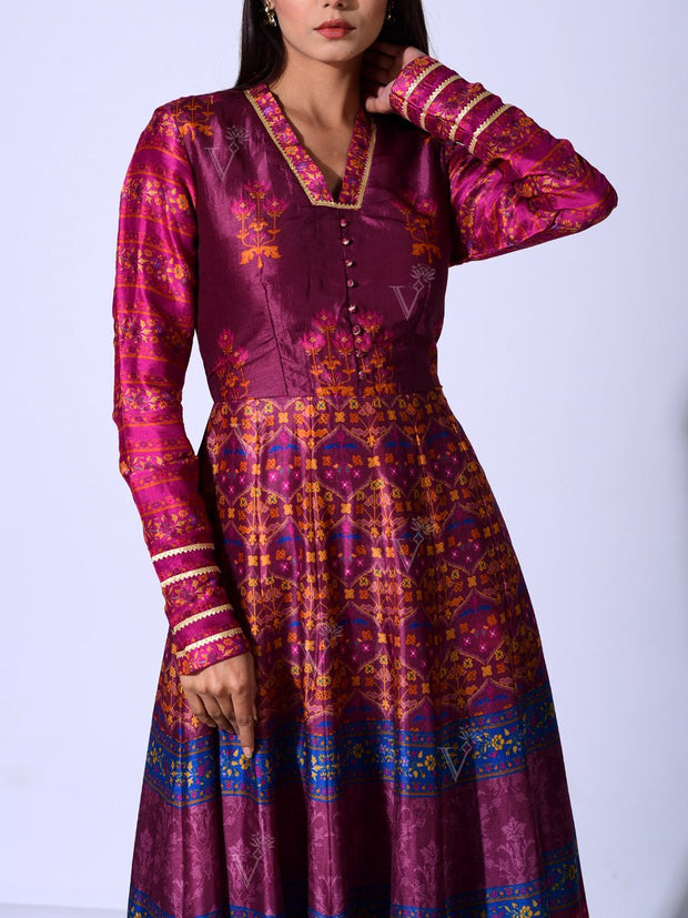 Wine Vasansi Silk  Anarkali Gown