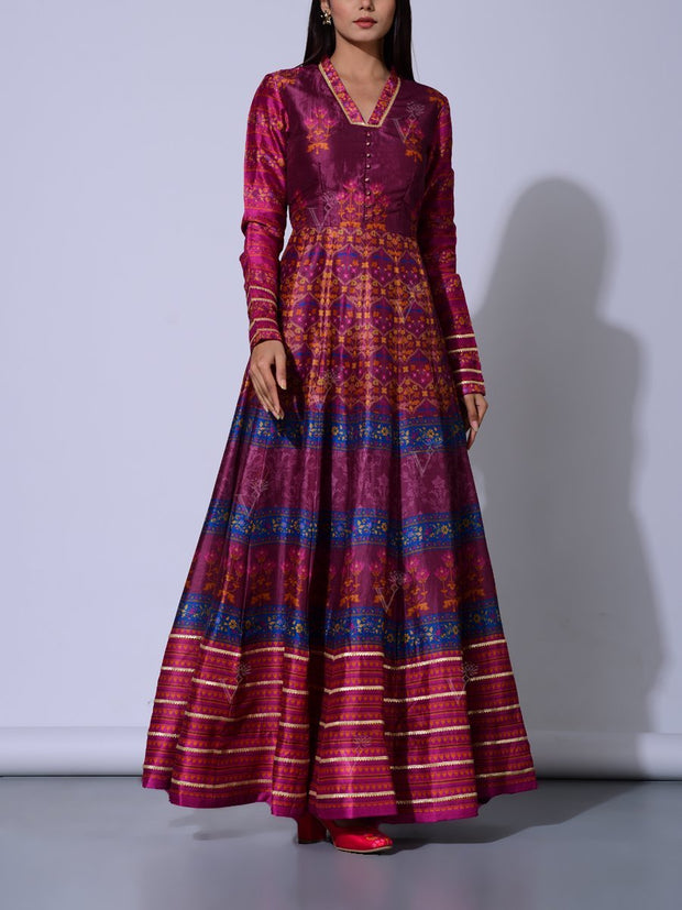 Wine Vasansi Silk  Anarkali Gown