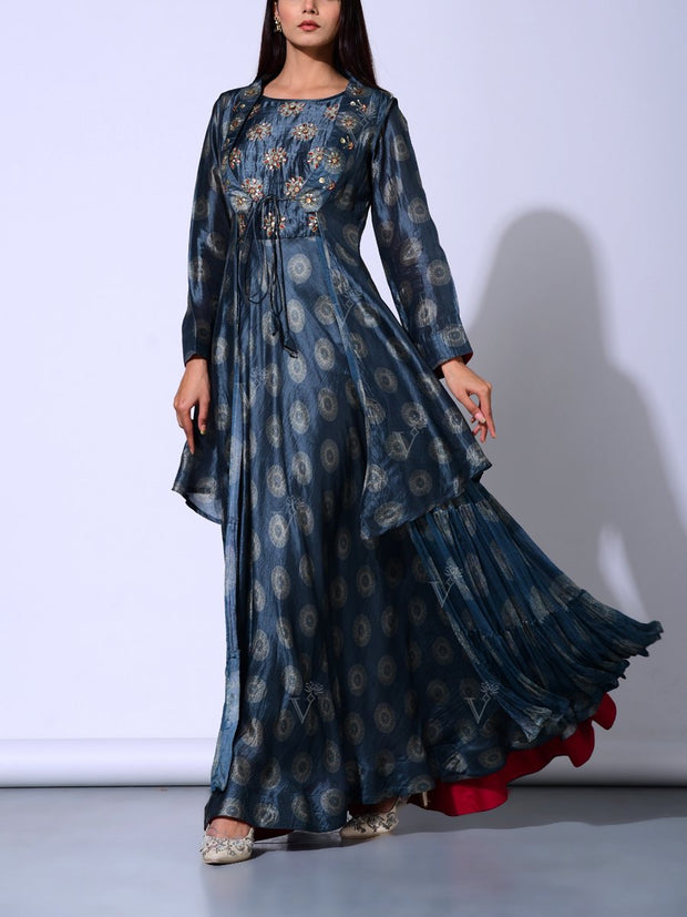 Mid Night Blue Vasansi Silk  Gown