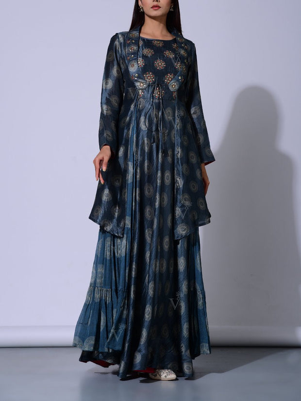 Mid Night Blue Vasansi Silk  Gown