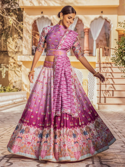 Lehenga, Lehengas, Lahanga, Lahenga, Lehenga set, Ghaghra choli, Chaniya choli, Traditional wear, Traditional, Traditional outfit, Printed, Highlighted, Lightweight, Navratri, Navratra, Ombre, Shaded, Shaded lehenga, DD45, B2