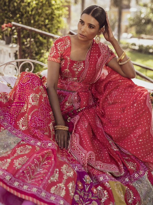 Scarlet Red Silk Gota Patti Lehenga Set