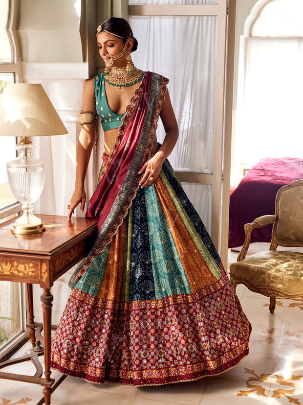 Multi Color Silk Lehenga Set