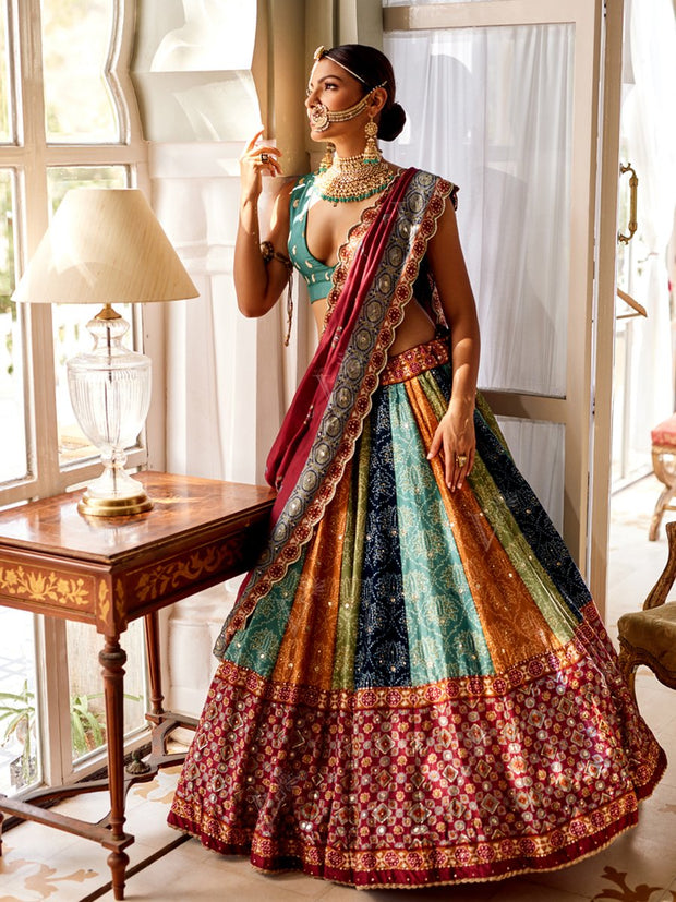 Multi Color Silk Lehenga Set