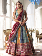 Multi Color Silk Lehenga Set