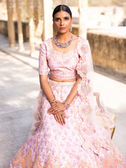 Baby Pink Silk Embellished Lehenga Set