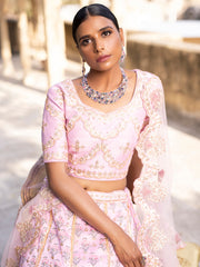 Baby Pink Silk Embellished Lehenga Set