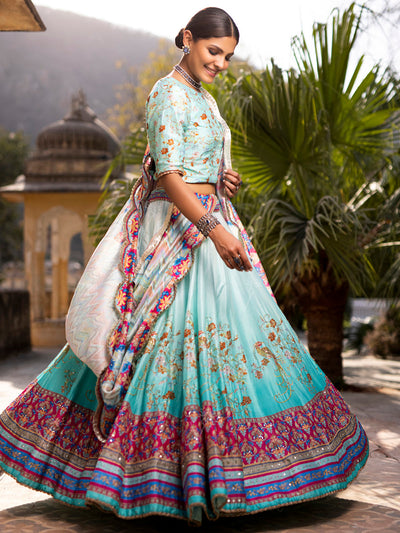 Sea Green Silk Ombre  Lehenga Set