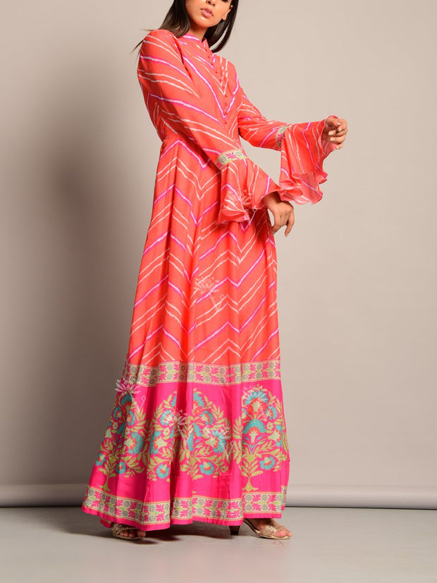 Anarkali, Anarkalis, Leheriya, Printed, Suit, Traditional, Monsoon, Floor Length, Silk