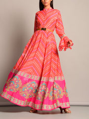 Anarkali, Anarkalis, Leheriya, Printed, Suit, Traditional, Monsoon, Floor Length, Silk