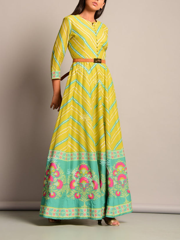 Anarkali, Anarkalis, Leheriya, Printed, Suit, Traditional, Monsoon, Floor Length, Silk