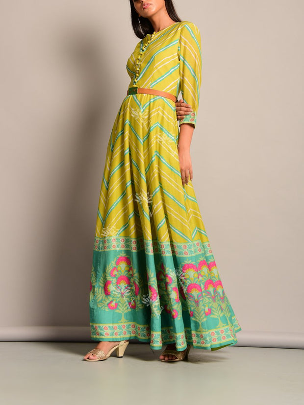 Anarkali, Anarkalis, Leheriya, Printed, Suit, Traditional, Monsoon, Floor Length, Silk