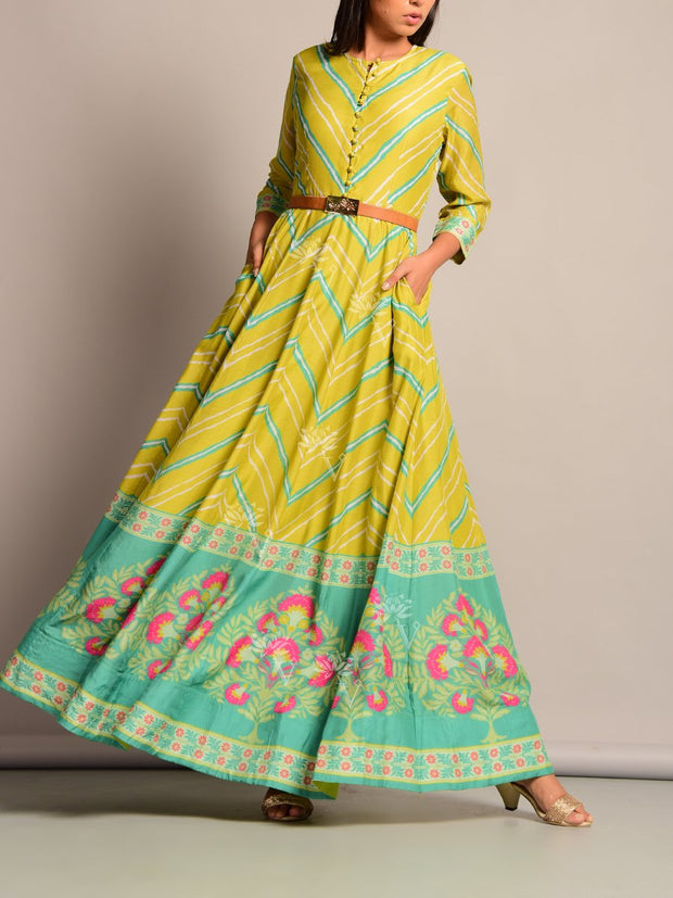 Anarkali, Anarkalis, Leheriya, Printed, Suit, Traditional, Monsoon, Floor Length, Silk