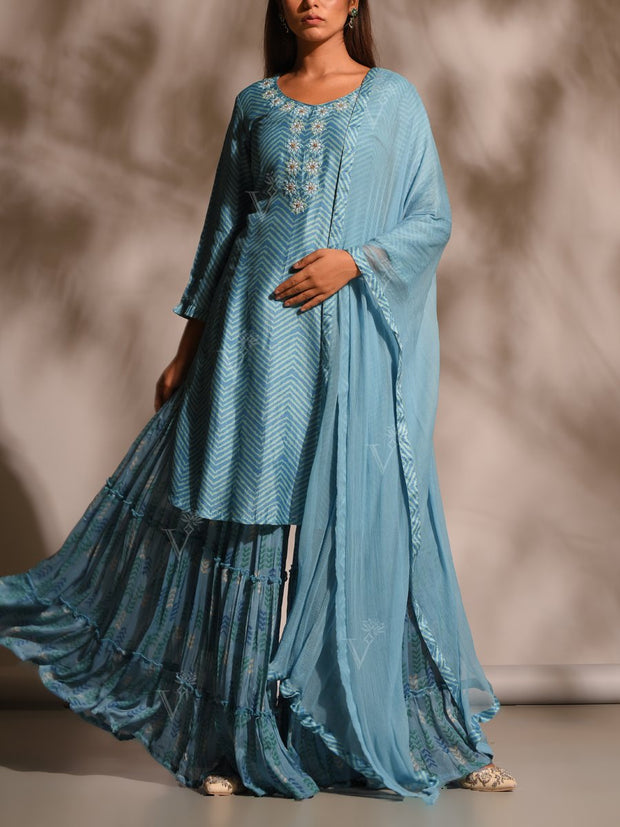 Sky Blue Chevron  Kurta Set