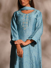 Sky Blue Chevron  Kurta Set