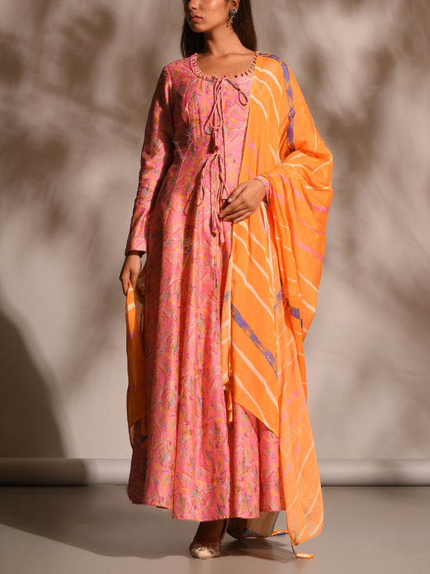 Light Pink Kurta With Leheriya Pant and Dupatta