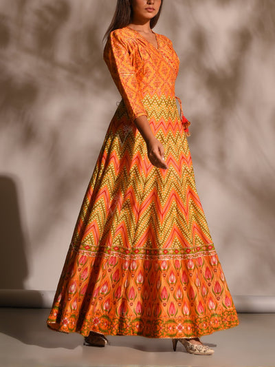 Orange Leheriya Anarkali Tunic