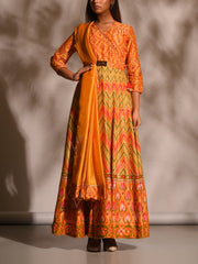 Orange Leheriya Anarkali Tunic