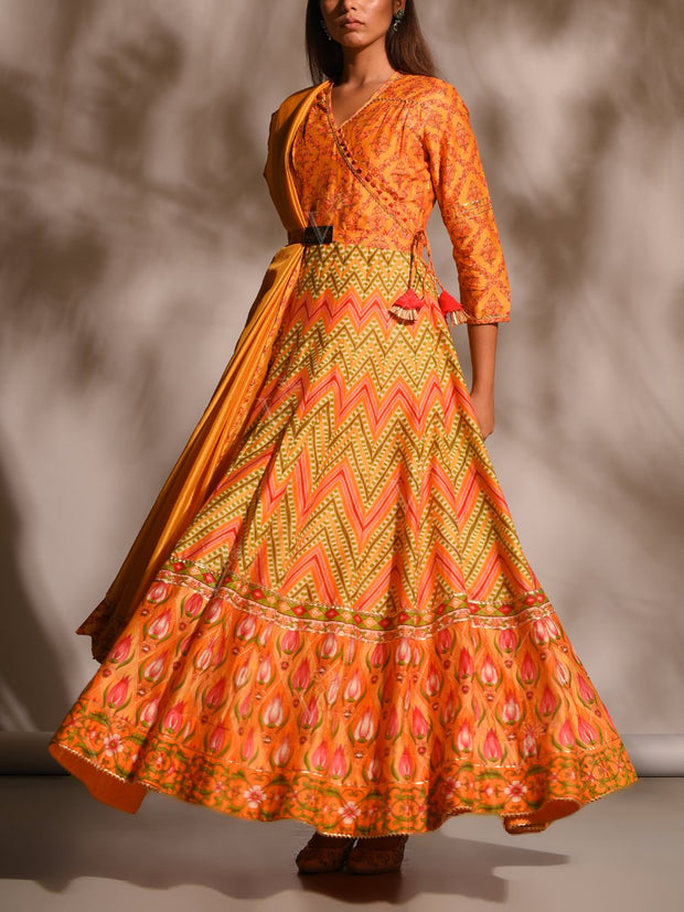 Orange Leheriya Anarkali Tunic