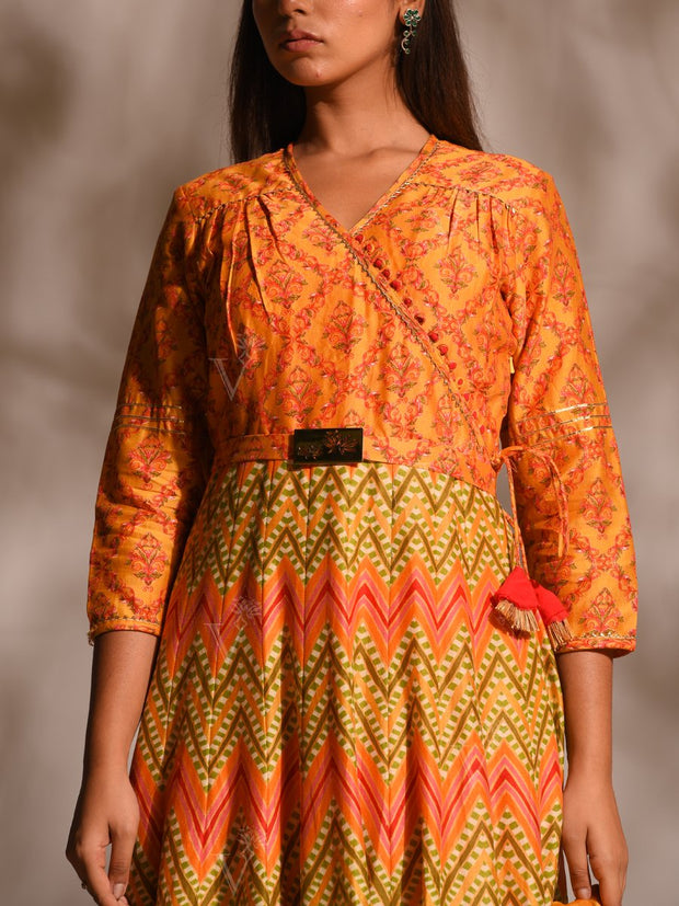 Orange Leheriya Anarkali Tunic