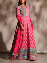 Pink Leheriya Anarkali Tunic