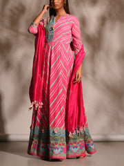 Pink Leheriya Anarkali Tunic