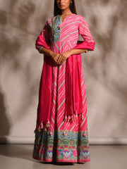 Pink Leheriya Anarkali Tunic