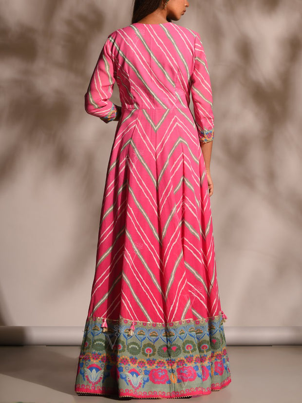 Pink Leheriya Anarkali Tunic