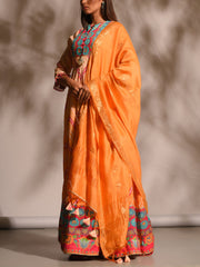 Orange Leheriya Printed Anarkali Tunic