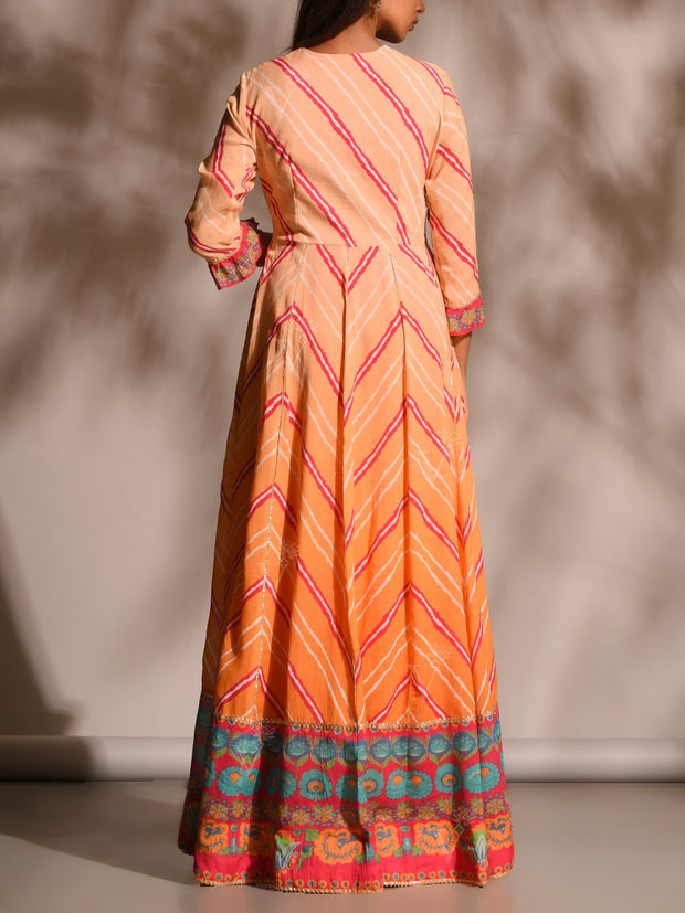 Orange Leheriya Printed Anarkali Tunic